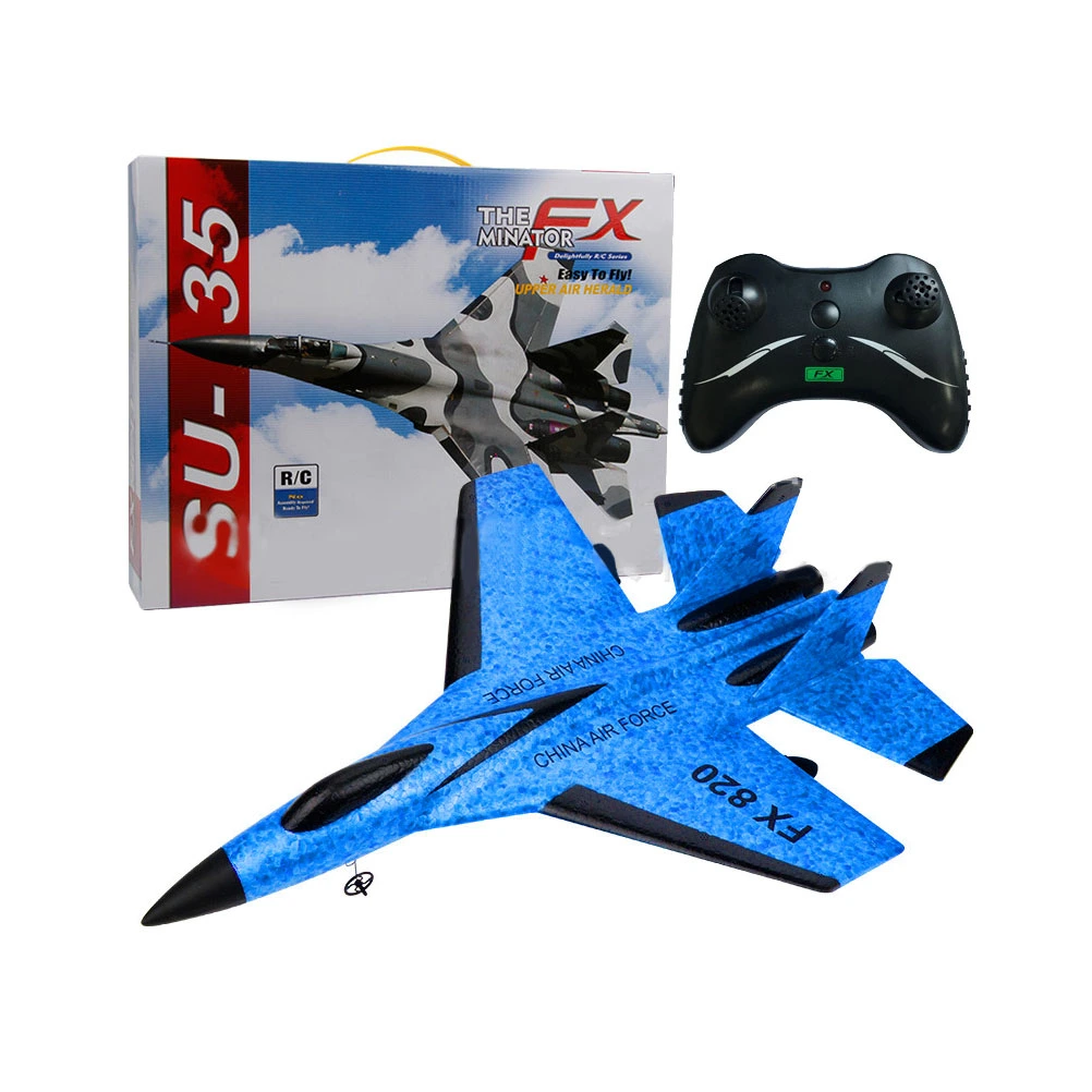 RC Airplane Fighter Toys Fixed Wingspan Glider Bilateral Screw Propeller Toy Aircraft for Boys And Girls (Blue)