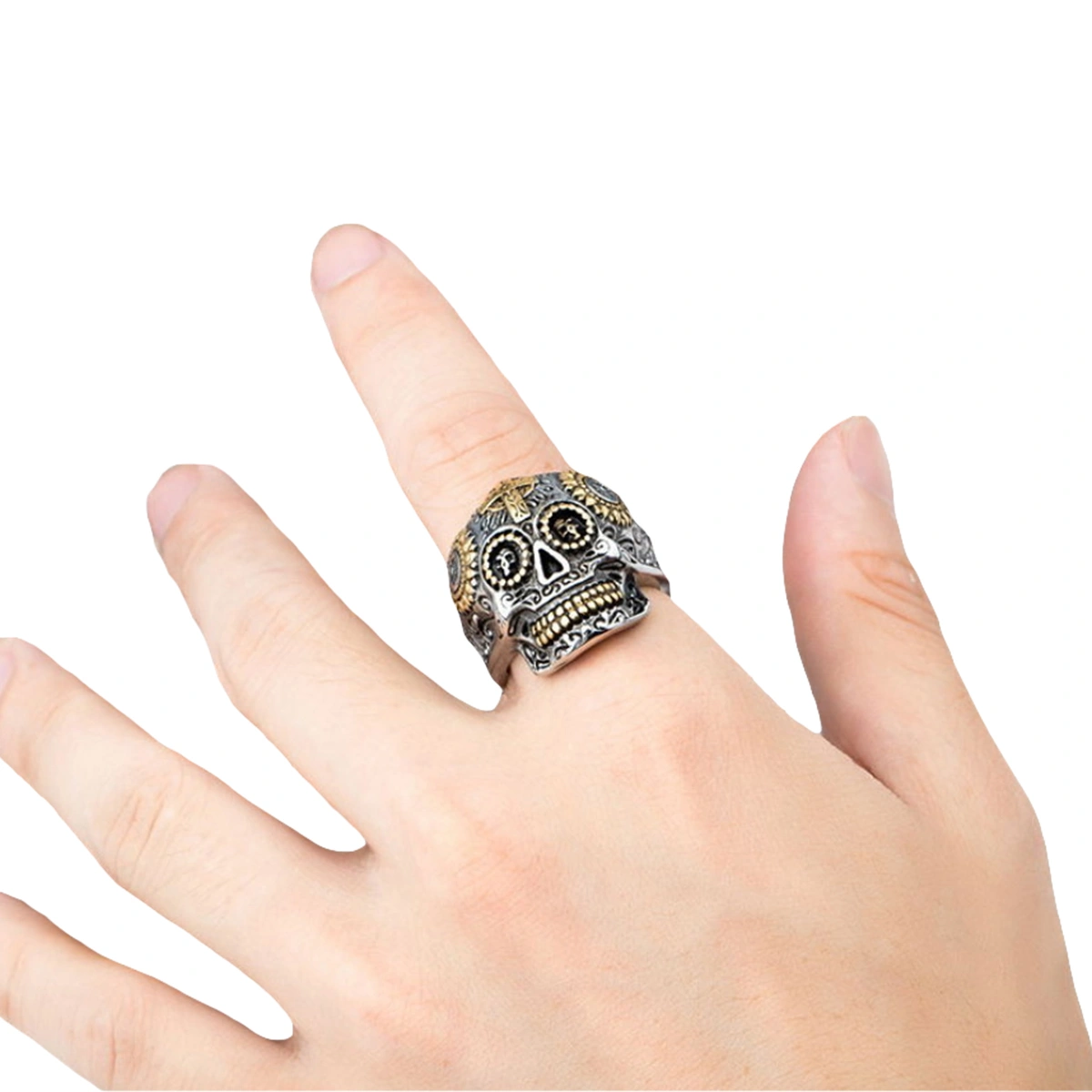 Skull Ring Retro Carved Cross Ring Ghost Head Ring Jewelry Accessories Ring for Halloween Festival (Golden Number 10)