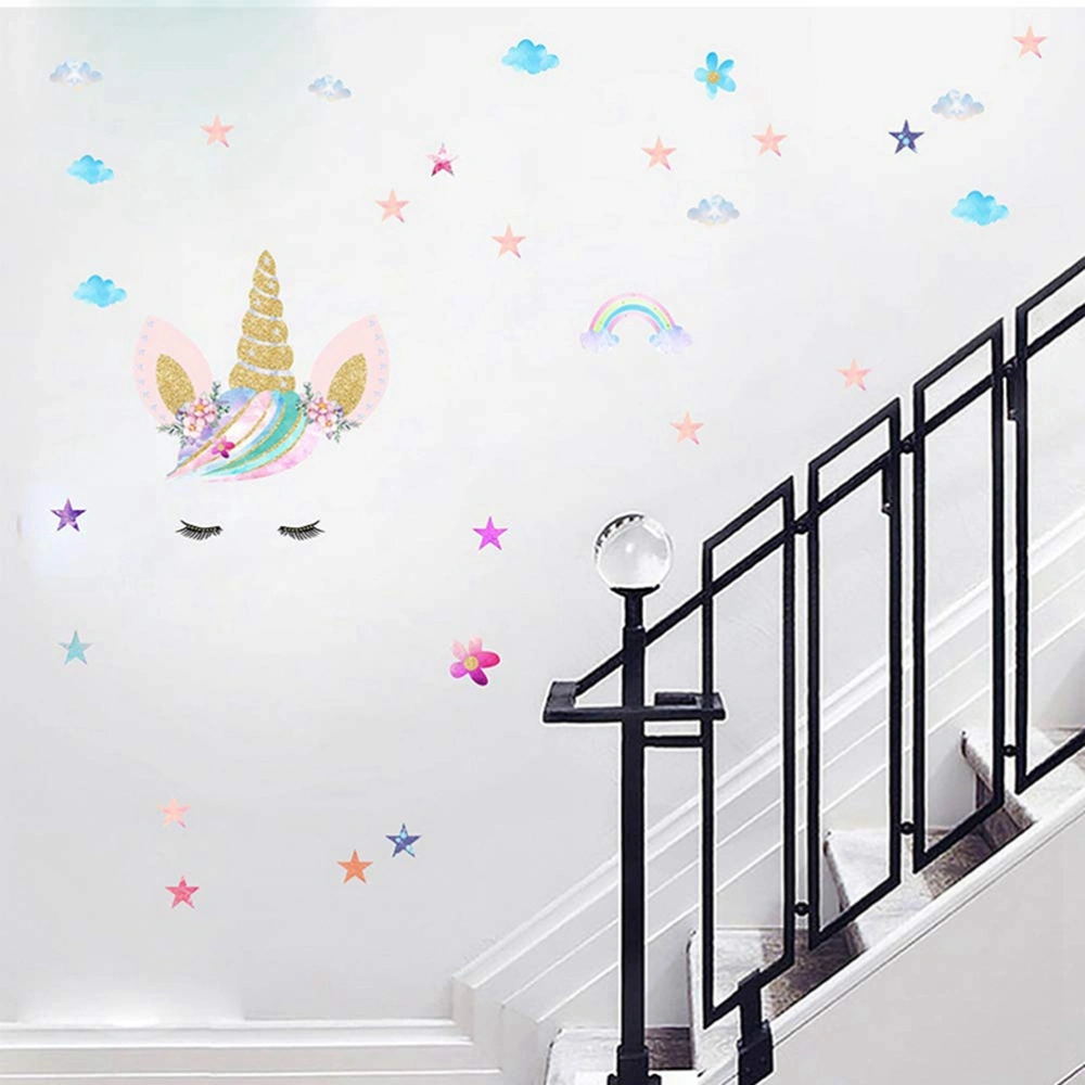 Unicorn Wall Sticker Colorful Flower Unicorn Wall Decal Nursery Room Fairytale Girls Removable Vinyl Wall Art Home Decor