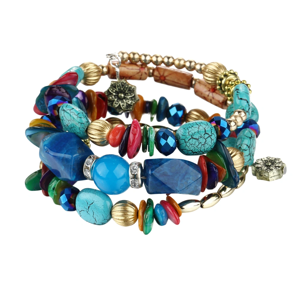 Vintage Charms Bracelets Multilayer Natural Stone Bracelets Crystal Charms and Bangles for Teens Women (Blue)