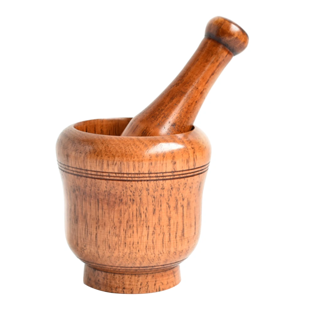 Wooden Kitchen Household Garlic Pugging Pot Pedestal Bowl Mortar and Pestle Set Garlic Pounder