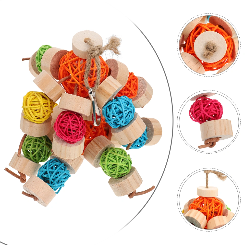  Wooden Parrot Chewing Toy Parrot Cage Hanging Toy Rattan Ball Parrot Bite Toy