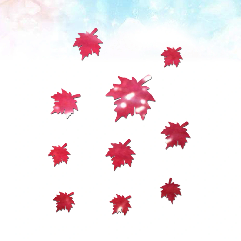 10Pcs Creative Maple Leaf Mirror Wall Stickers Acrylic Crystal Mirror Stickers Wall Decals for Home Living Room Bedroom Red