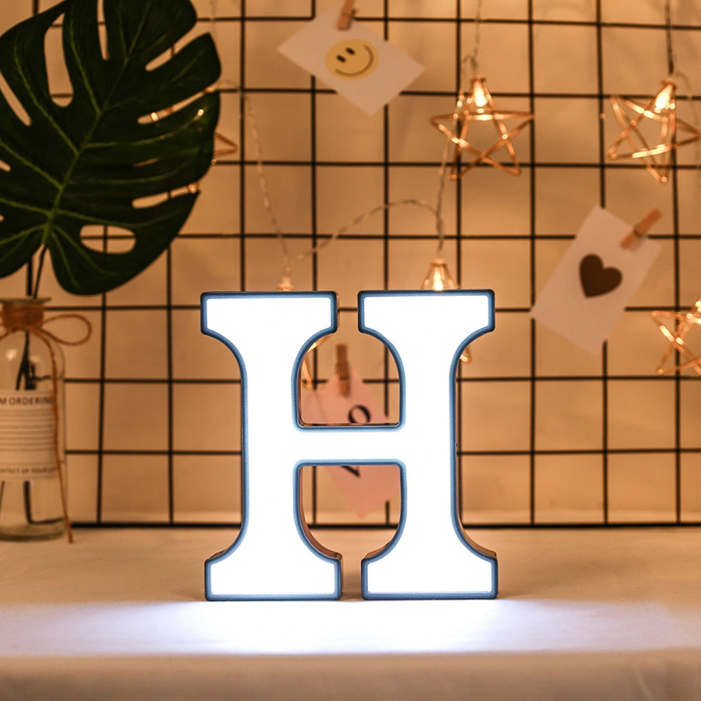 Fantastic LED Lamp Letters Shape LED Night Light for Birthday Wedding Party Bedroom Wall Hanging Decor - Alphabet H (White/No Batteries)