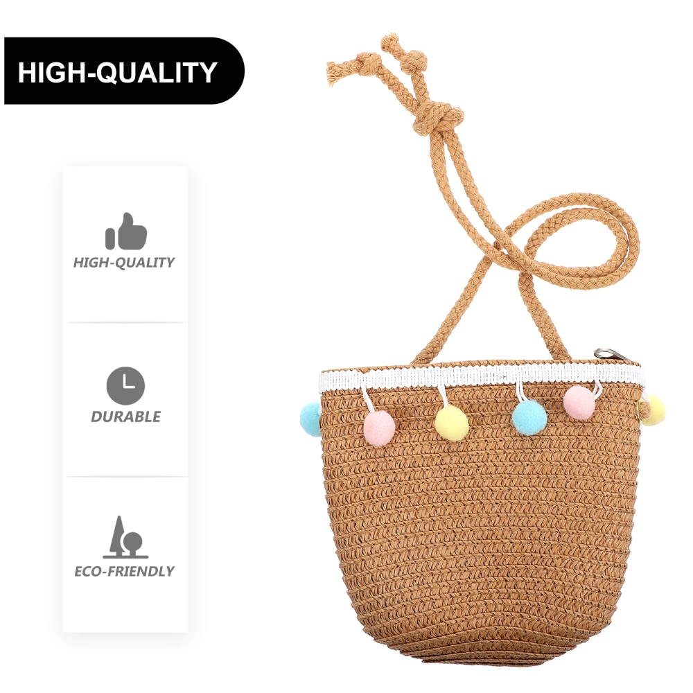 1pc Straw Bag Children's Handbag Children's Straw Bag Beach Bag (Khaki)