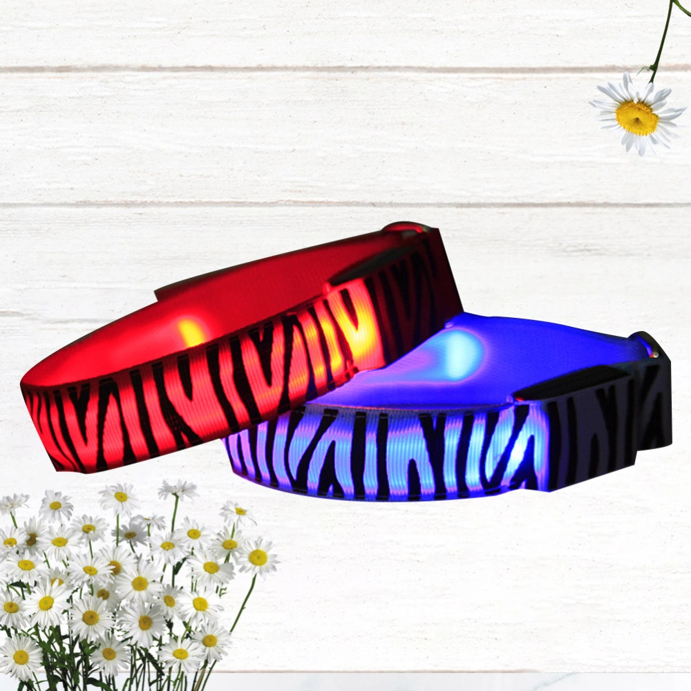 2 Pcs Zebra Grain Outdoor LED Glowing Slap Bracelet Bangle Wristband for Night Activities Running Hiking Party Favors (Random Color)