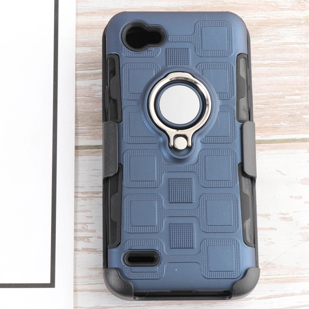 1PC Phone Case Three-in-one with Back Clip 360 Degree Ring Car Magnetic Heavy Duty Shockproof TPU & Hard PC Solid Three-Layer Mobile Phone Case for LG Q6(Navy Blue)