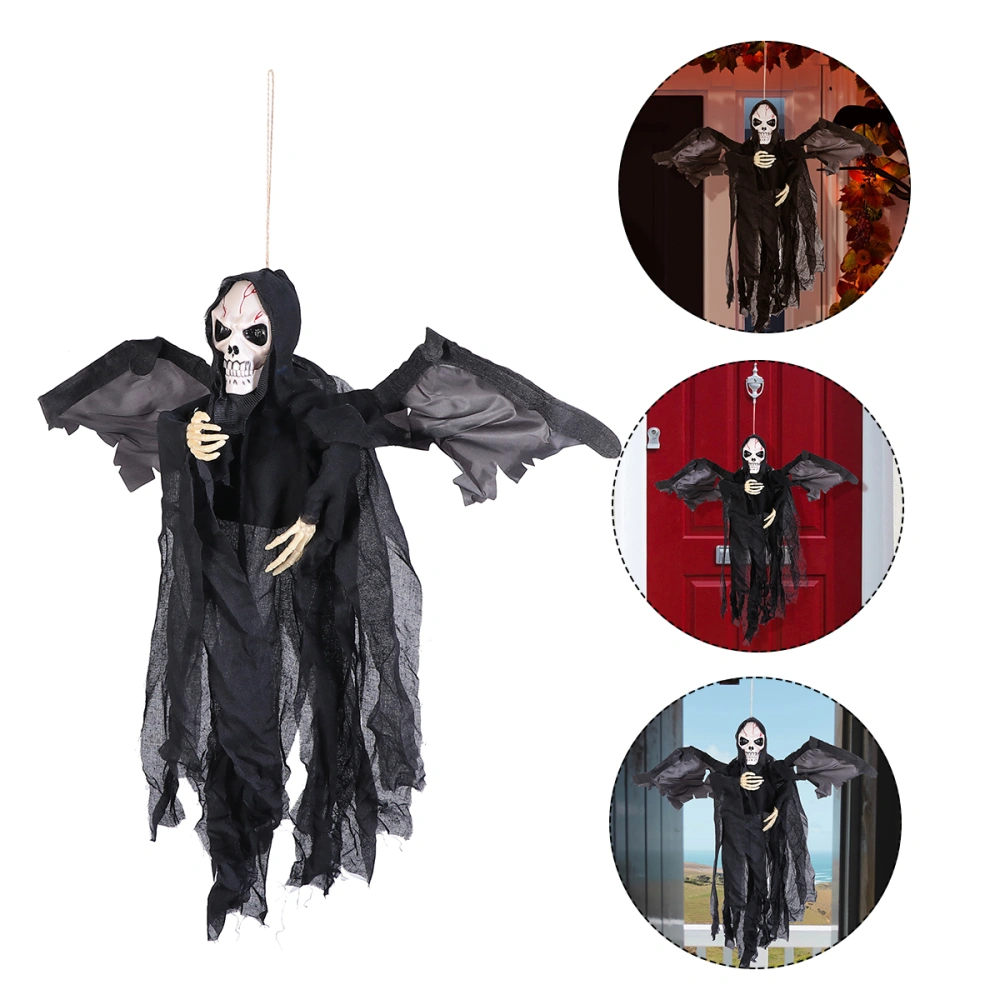 Hanging Ghost Voice-activated Glowing Skull Horror Haunted House Props (Black)