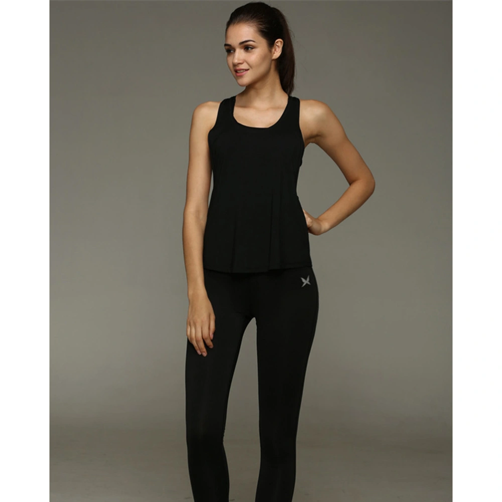 Women Loose Low V Neck Racerback Tank Running Fitness Exercise Jogging Gym Yoga Vest - Size L(Black)