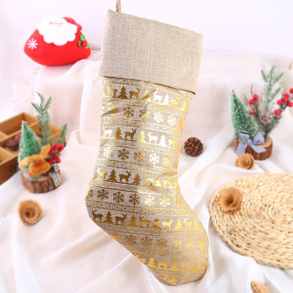 1Pc Christmas Sock Pendant Xmas Stocking Gift Bag Party Candy Bag Sock (Golden)