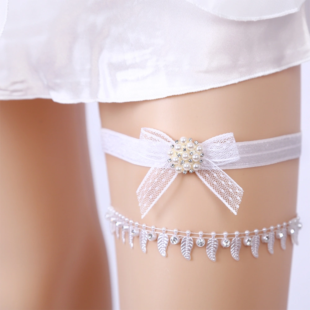 2Pcs Leg Decorative Bands Pearl Rhinestone Leg Ornaments Thigh Rings Party Costume Accessories