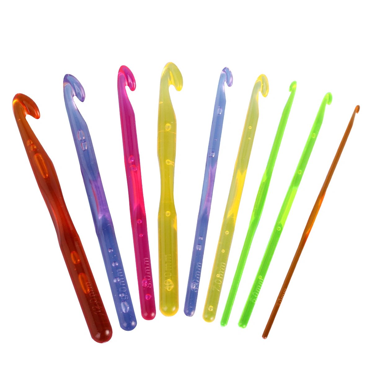 9pcs Assorted Single-head Plastic Crochet Hooks Knitting Needles in Different Sizes (3.0mm to 12.0mm)