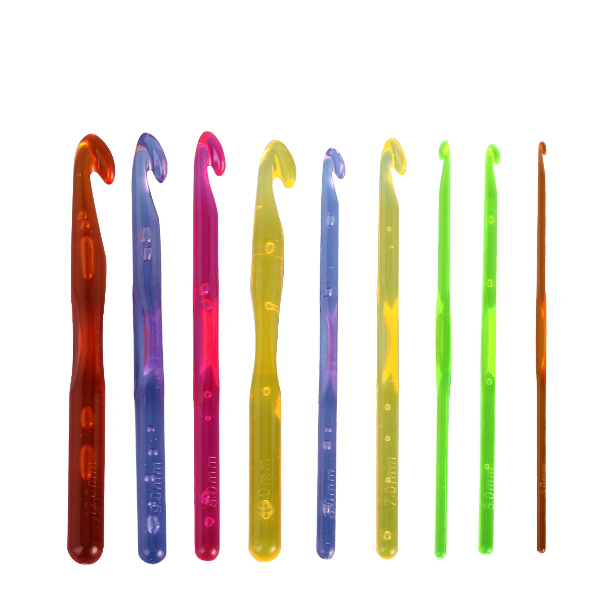 9pcs Assorted Single-head Plastic Crochet Hooks Knitting Needles in Different Sizes (3.0mm to 12.0mm)