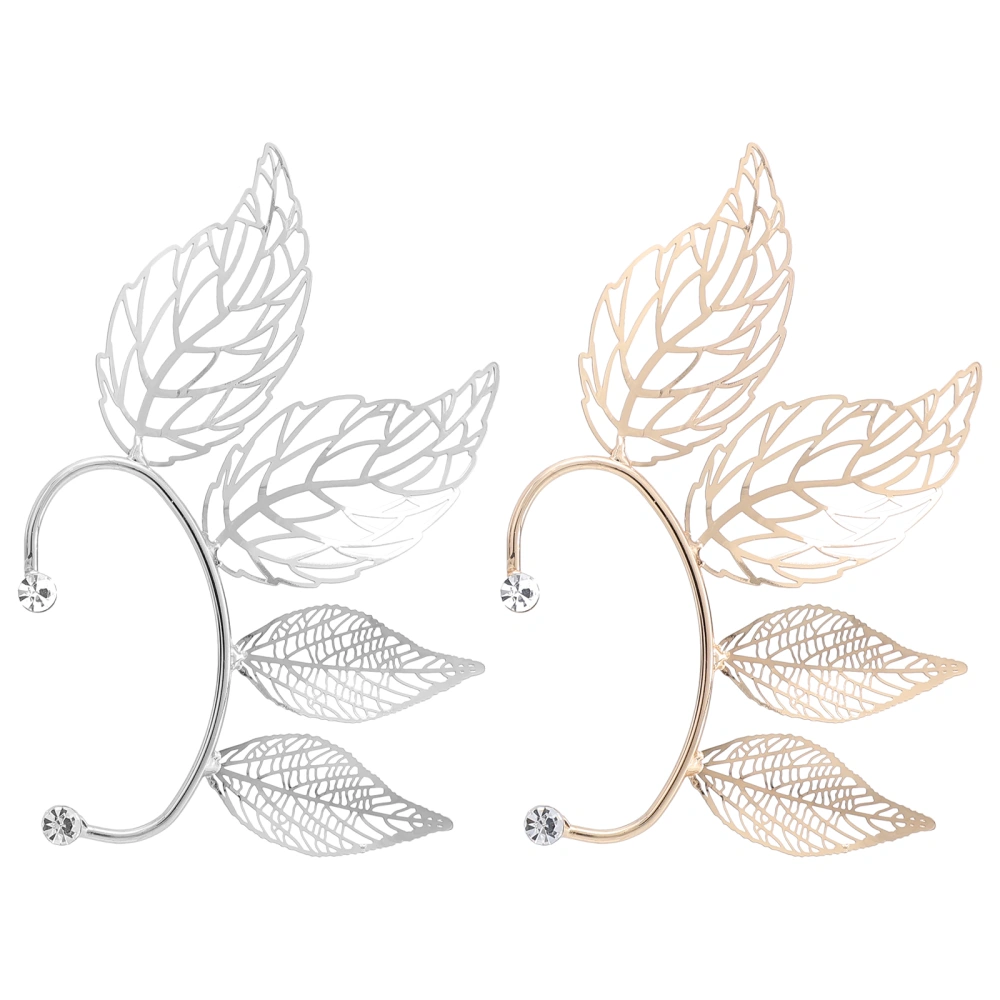 2Pcs Hollow Leaf Ear Cuffs Ear Hook Fashion Jewelry Gift for Women Teen Girls