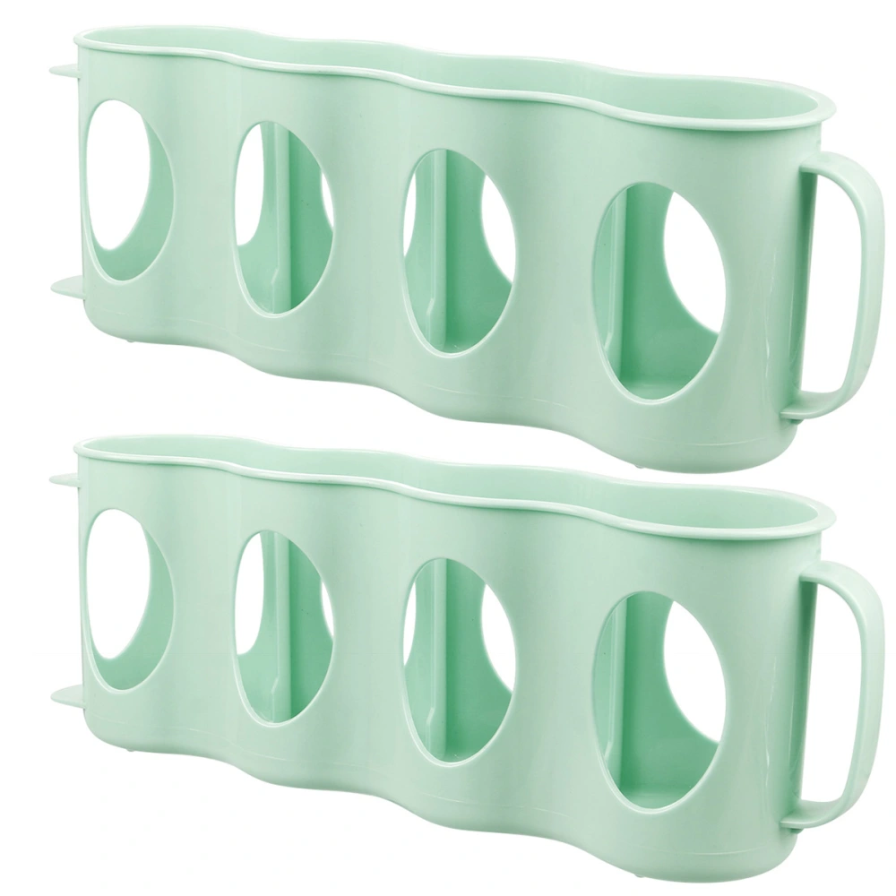 2PCS 4 Section Beverage Can Organizer Hand Pull Type Refrigerator Holder Plastic Storage Box (Green)