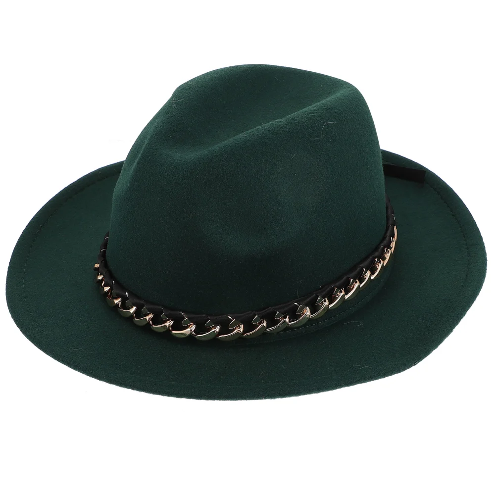 1pc Stylish Chain Flat Brim Hat Elegant Chain Jazz Hat Simple Chain Felt Hat