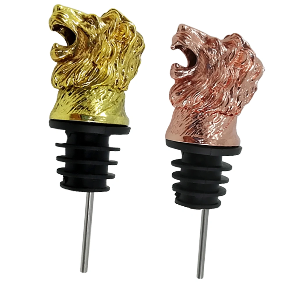 2pcs Lion Head Shaped Wine Pourer Stoppers Creative Wine Bottle Caps Beverage Bottle Stopper for Home Party (Rose Gold + Golden)