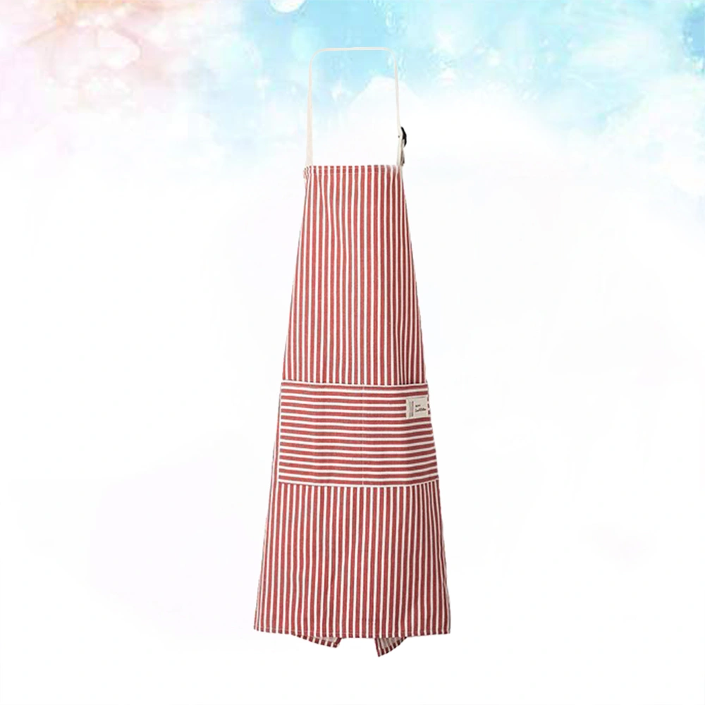 Striped Adult Sleeveless Apron Simple Oilproof Hanging Neck Apron with Pocket for Kitchen Cooking Baking (Red)