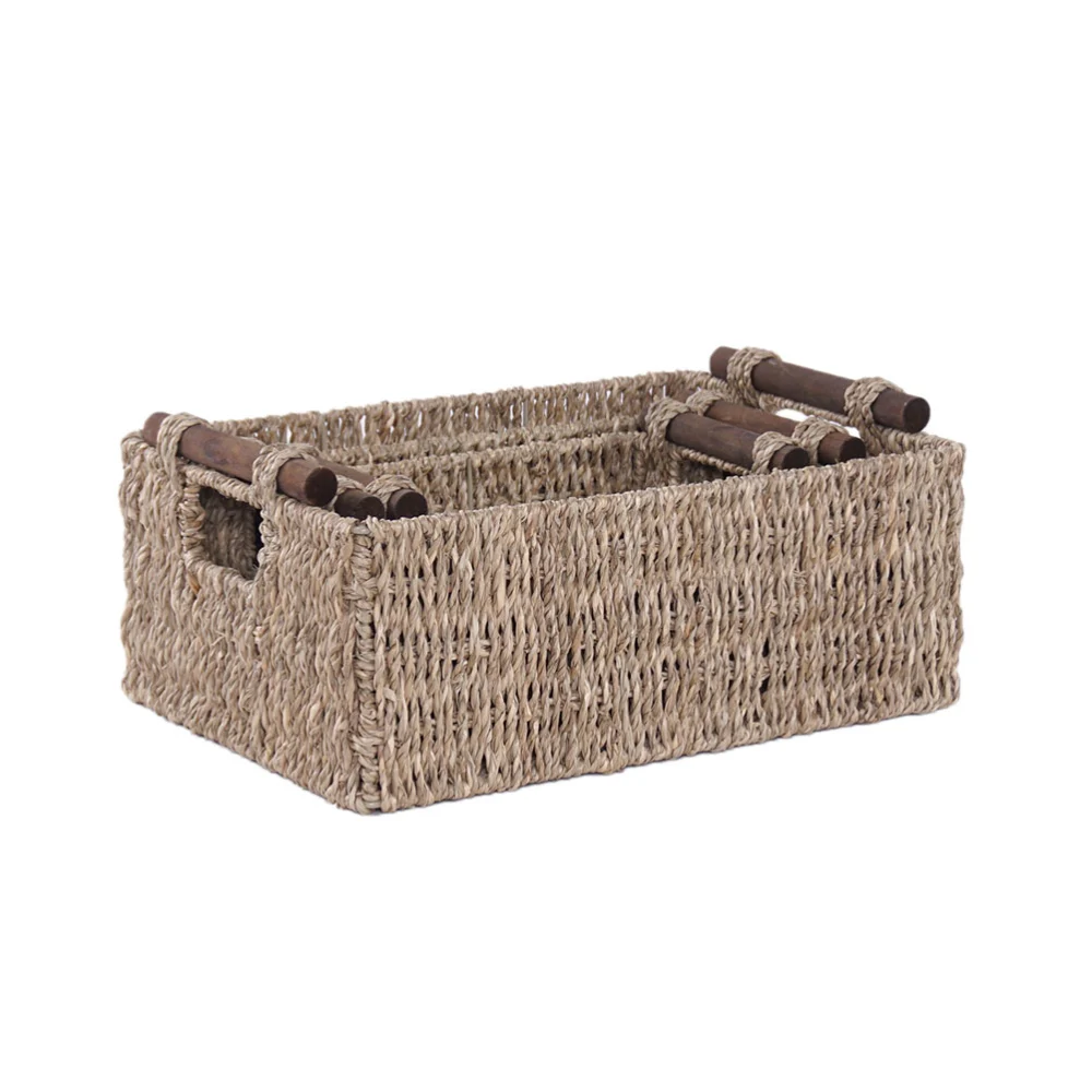 Woven Rectangular Basket Desktop Sundries Organizer Vanity Cosmetics Holder