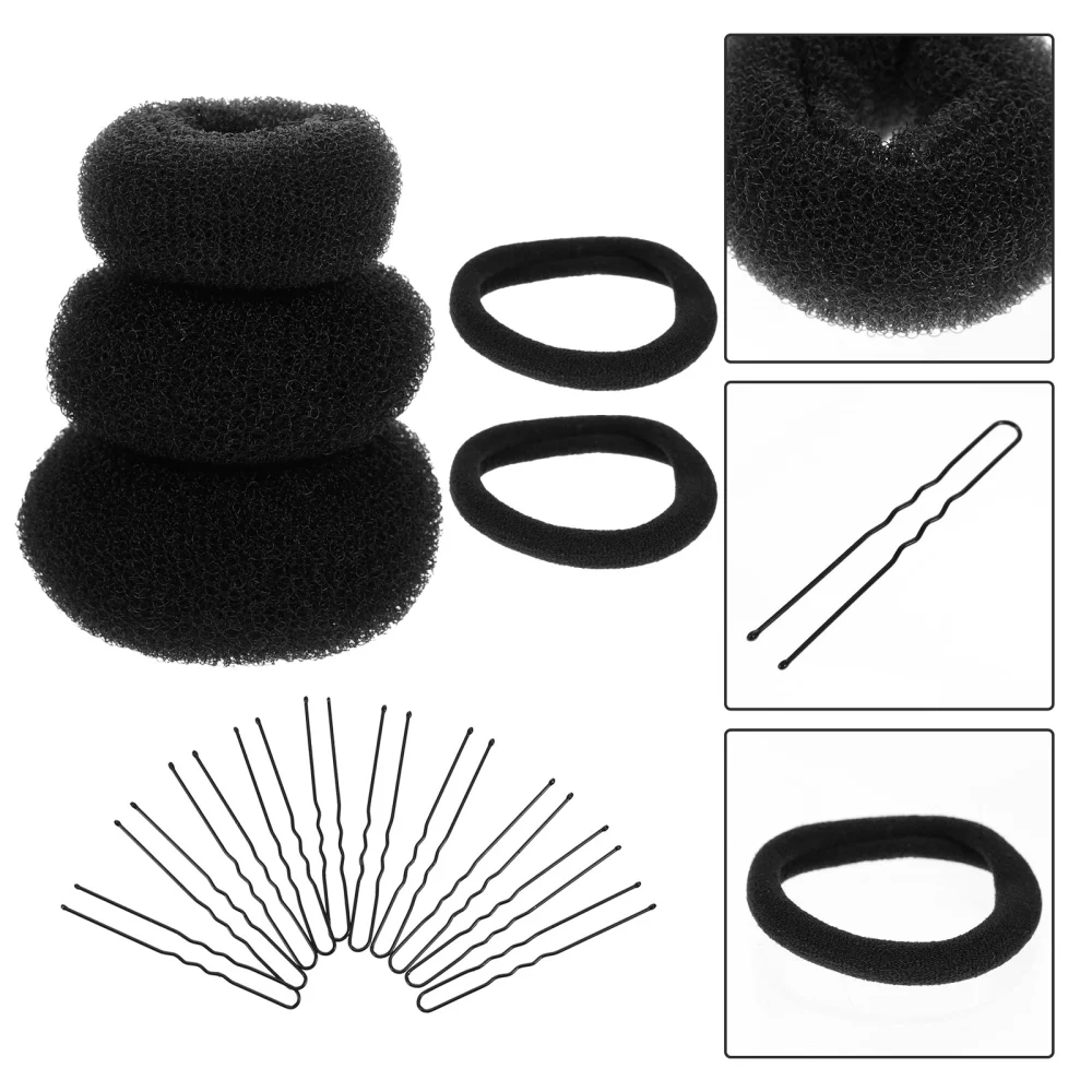 2 Sets Hair Bun Maker Elastic Hair Ties U-shaped Hairpins Hair Styling Tool Kits