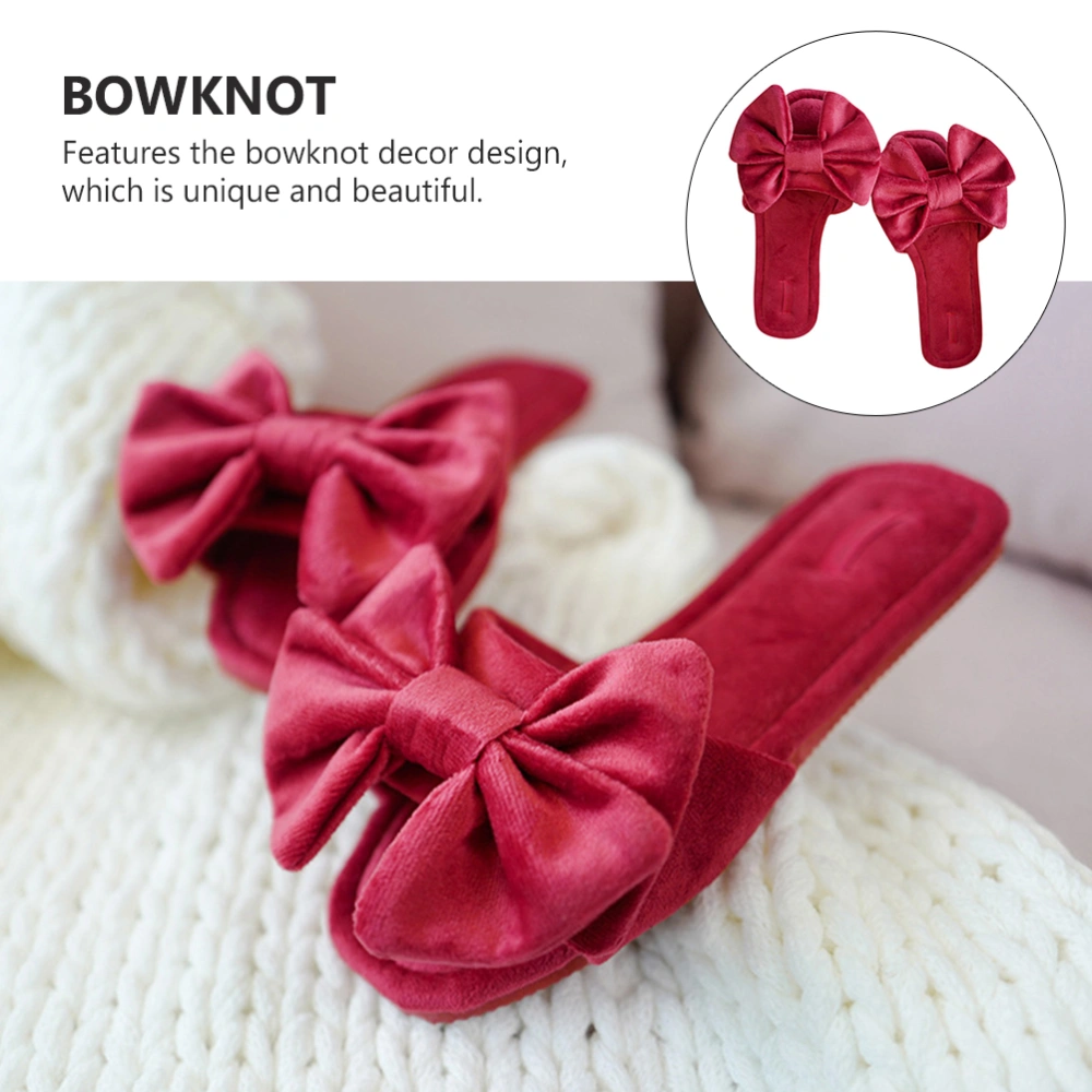 1 Pair Women Slippers Unique Bowknot Decor Slipper Non-slip Home Slipper