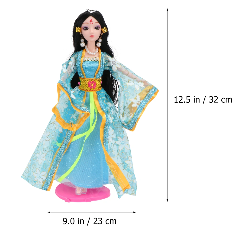 Fashion Chinese Style Ancient-Costume Snowflake Clothing Doll Multi-colored Handmake Dress Dolls Accessories 12 Joint Dolls + Costumes (Random Color)