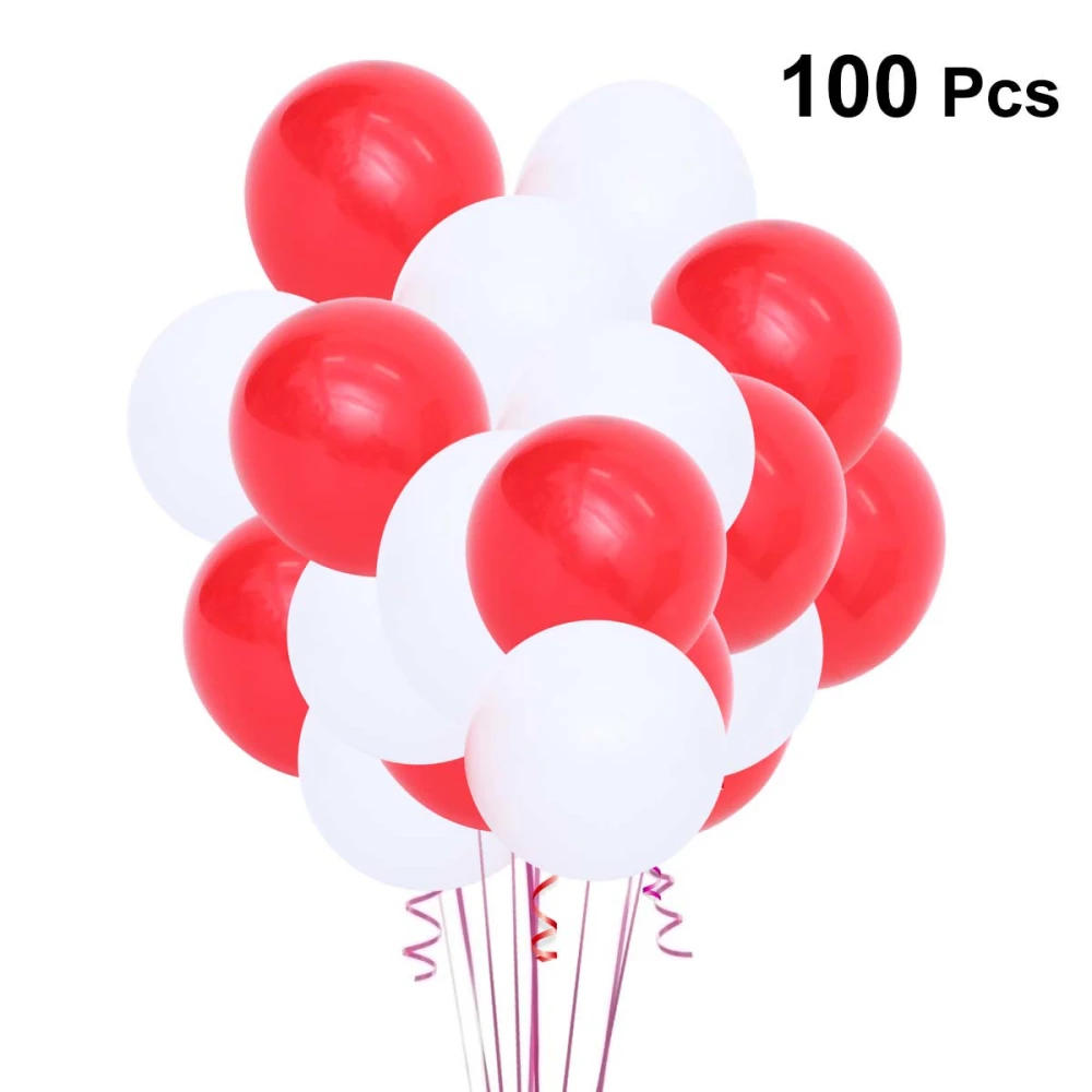 100pcs 10inch Thicken Round Latex Balloons Valentine's day Holiday Decorations White and Red Balloons for Party Supplies (Assorted Color)