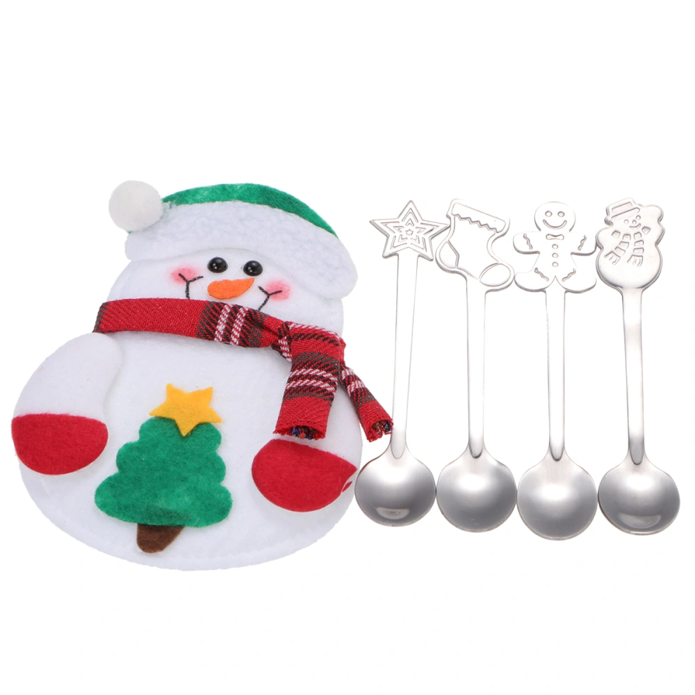 5 Pcs Stainless Steel Spoons and Packing Bag 4-Pieces Portable Christmas Spoons Food Dessert Serving Spoons Coffee Tea Spoons for Christmas Xmas Party (Primary Color)