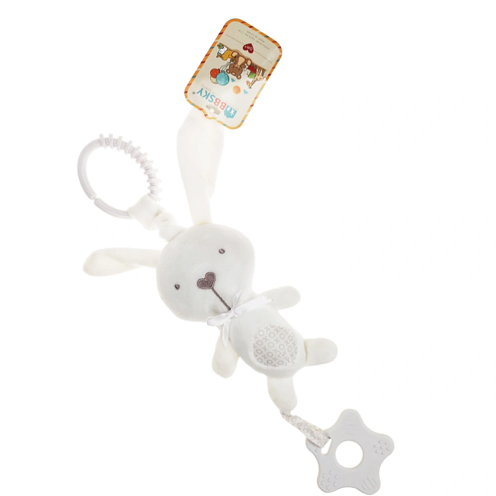 Plush Cartoon Animal Baby Music Teether Toy Hanging Built-in Wind Chimes Rattle Toy  for Infant Toddler (White-Rabbit, Built-in A Button Cell)