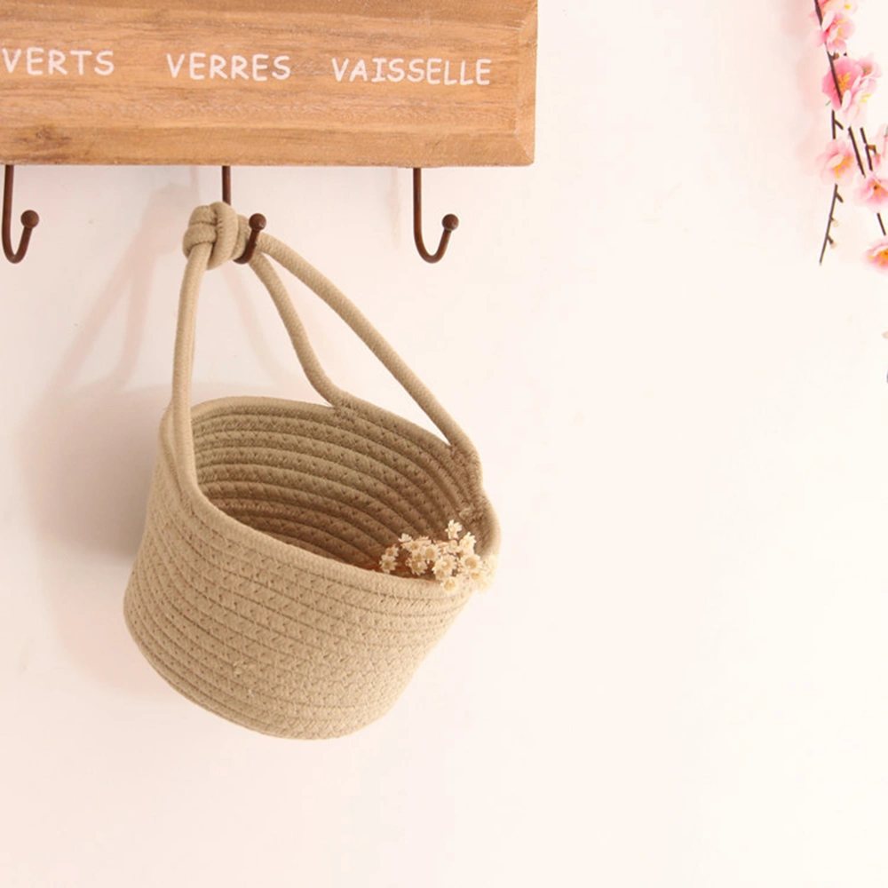 Woven Hanging Basket Cotton Rope Storage Basket Sundries Organizer Round Container Khaki