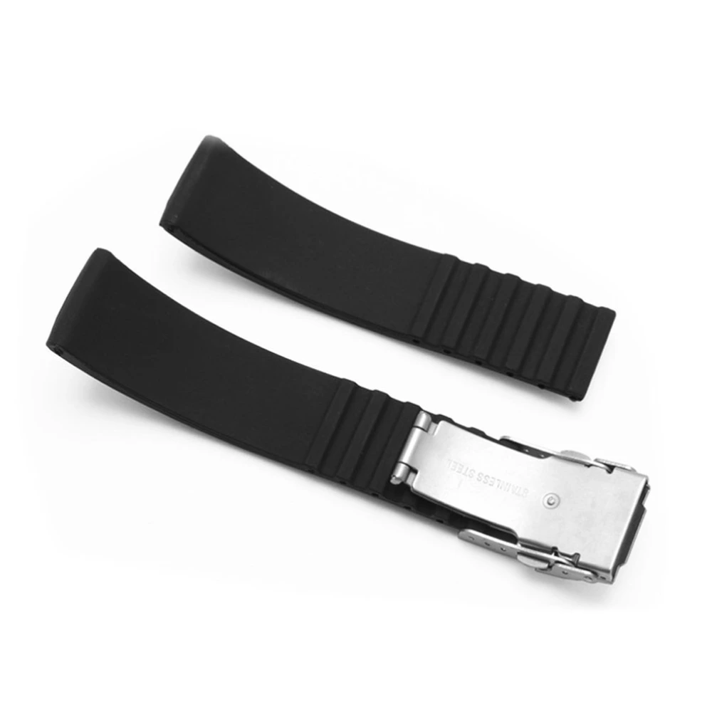 2pcs Silicone Watch Belt Watch Replacement Strap Watch Wristband Waterproof Foldable Stripes Design (Black 24mm)