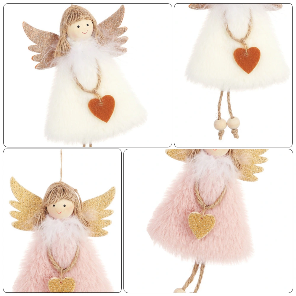 2Pcs Xmas Hanging Pendant Lovely Plush Heart Angel Doll Hanging Decoration