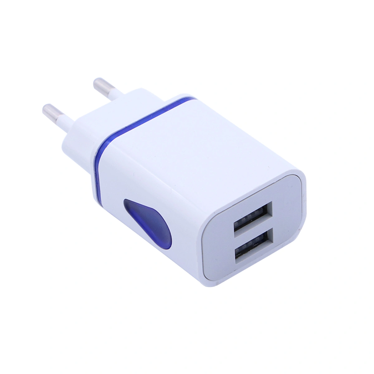 Universal Home Travel Charger Plug Water Drop Shape LED Light Dual USB Port Wall Charger Adapter for Smartphones with EU Plug (Blue)
