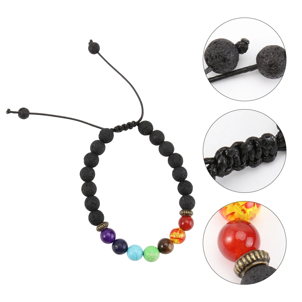 1PC 8MM Colorful Beads Lava Stone Bracelet Seven Chakras Yoga Bracelet Decor