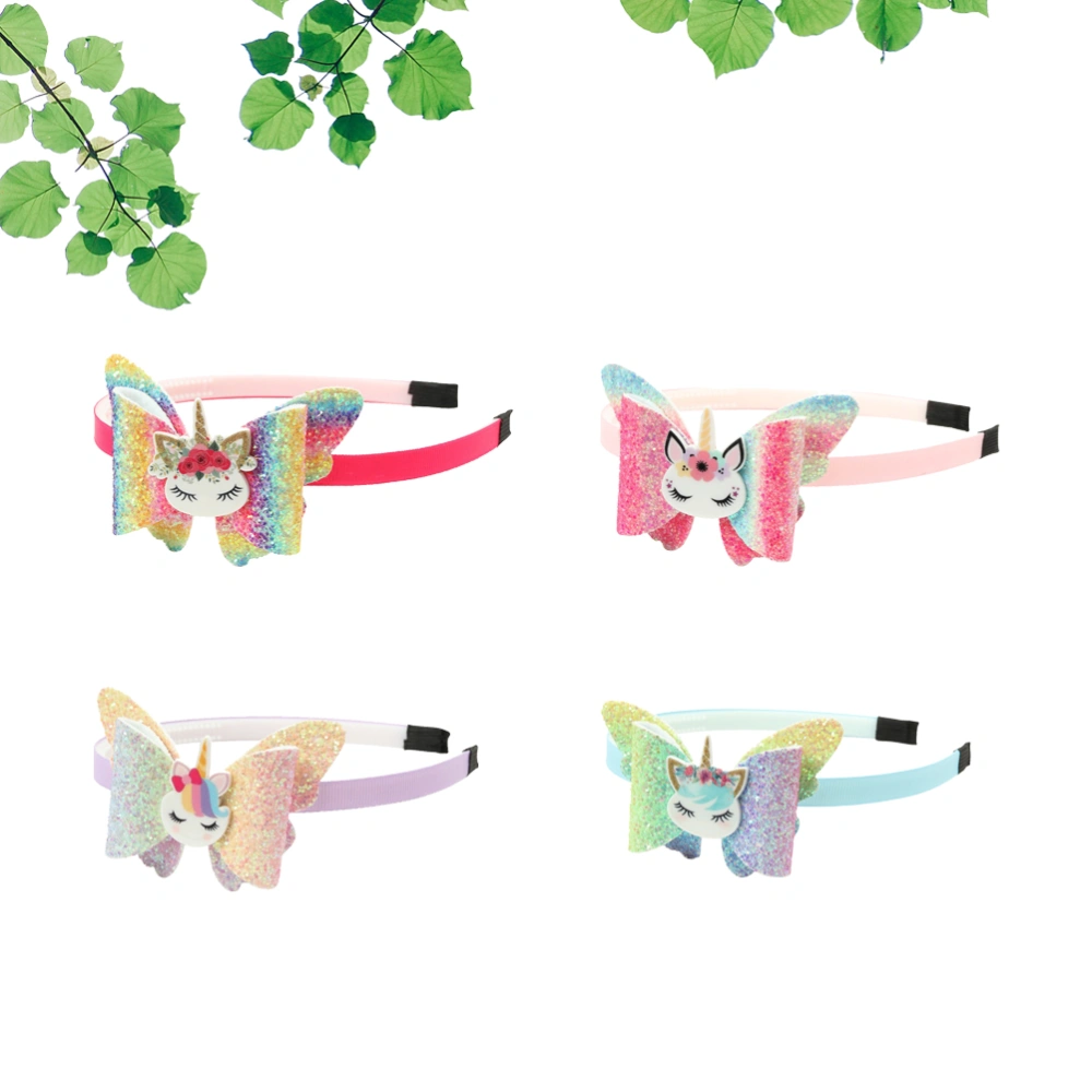 4pcs Kids Unicorn Design Hair Bow Hair Band Adorable Hair Accessory Girl Party Headdress (1+5+8+10)