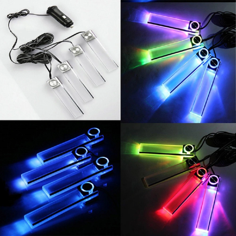 4 In 1 Car Decorative Atmosphere Lamp Charge LED Interior Floor Decoration Lights (Colorful)