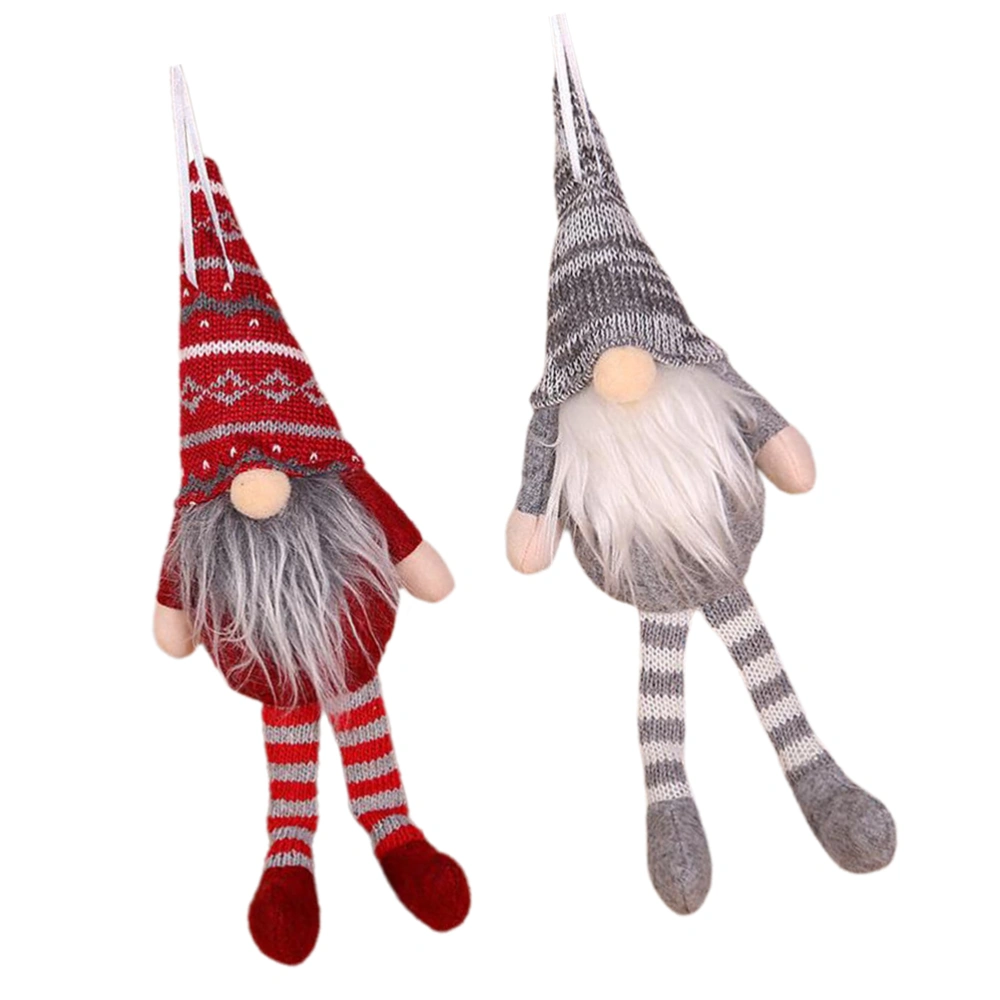 2 Pcs 1 Set Adorable Christmas No-face Man Dolls Novel Decors (Red Grey)