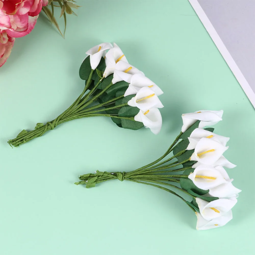 144Pcs Simulation Calla Flower Decors Realistic Flower Crafts Lather Bouquets