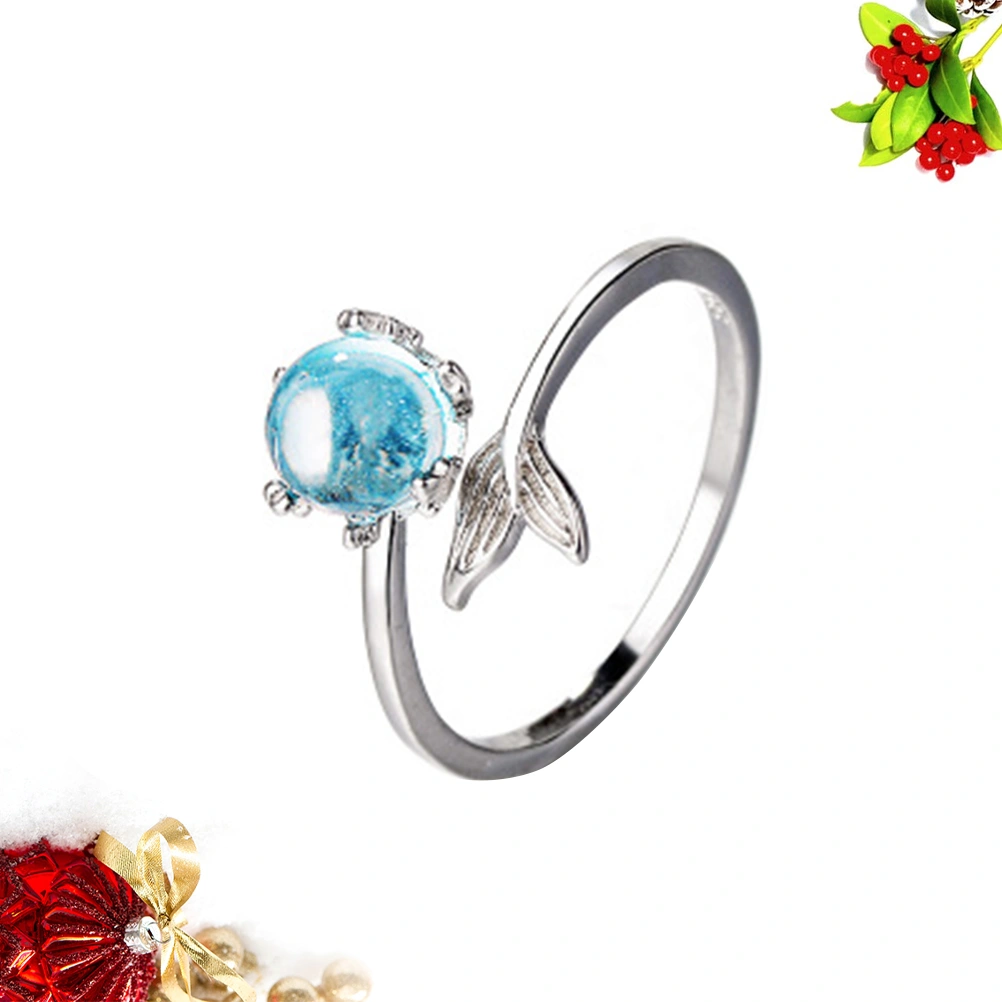 Creative Fish Tail Design Opening Ring Adjustable Zircon Ring Chic Finger Ring Jewelry Gift for Women Ladies Girls (White Gold)