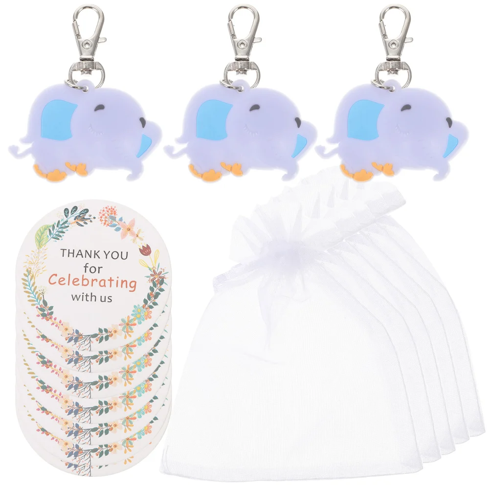 30 Sets Baby Shower Party Favors Elephant Keychains with Thank You Tags and Bags