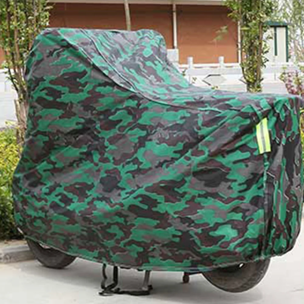 Green Camouflage Universal Motorcycle Protective Cover Dustproof Waterproof Shelter Sun Block Cover Bike Rain Cover Outdoor Protector for Scooter Size XXL