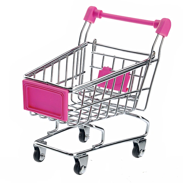 Mini Shopping Cart Shaped Storage Basket Desktop Organizer (Rosy)
