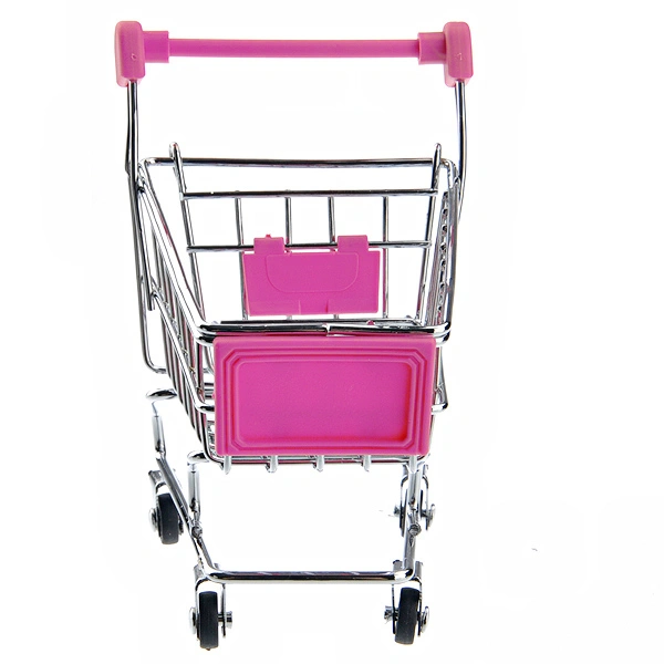 Mini Shopping Cart Shaped Storage Basket Desktop Organizer (Rosy)