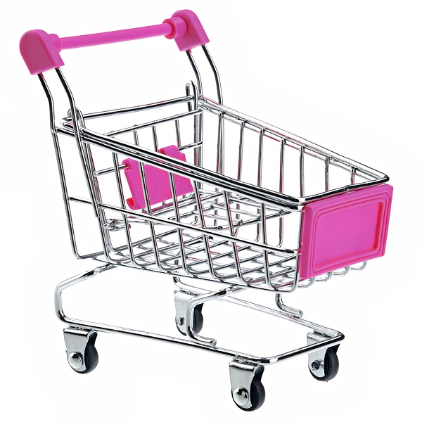 Mini Shopping Cart Shaped Storage Basket Desktop Organizer (Rosy)