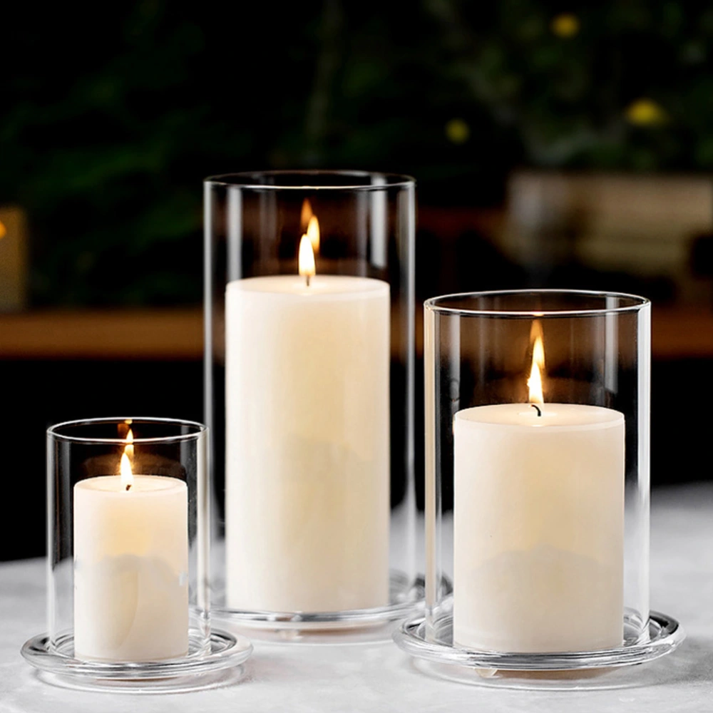 Glass Candle Cover Glass Candleholder Tube Shade Open Flame Glass Candle Cylinder