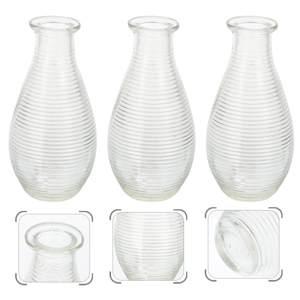 3Pcs Glass Transparent Round Hydroponic Decorative Vase for Home Desk Decor