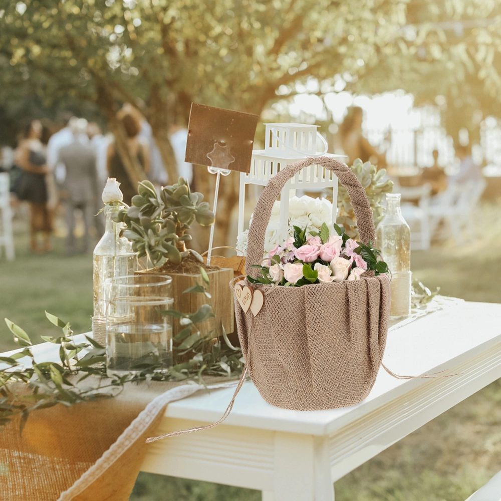 Linen Handheld Storage Basket Wedding Flower Girls Basket Ceremony Basket