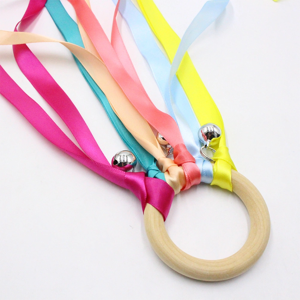 4pcs 50cm Cheerleading Bell Prop Wooden Round Handle Dance Ribbon for Festival Stage Performance Party (Colorful Random)