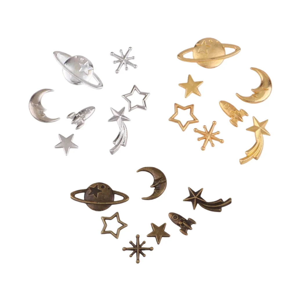 105Pcs Epoxy DIY Material Bag Metal Star Moon Decoration Handmade Jewelry Accessories (Moon Silver Golden Bronze)