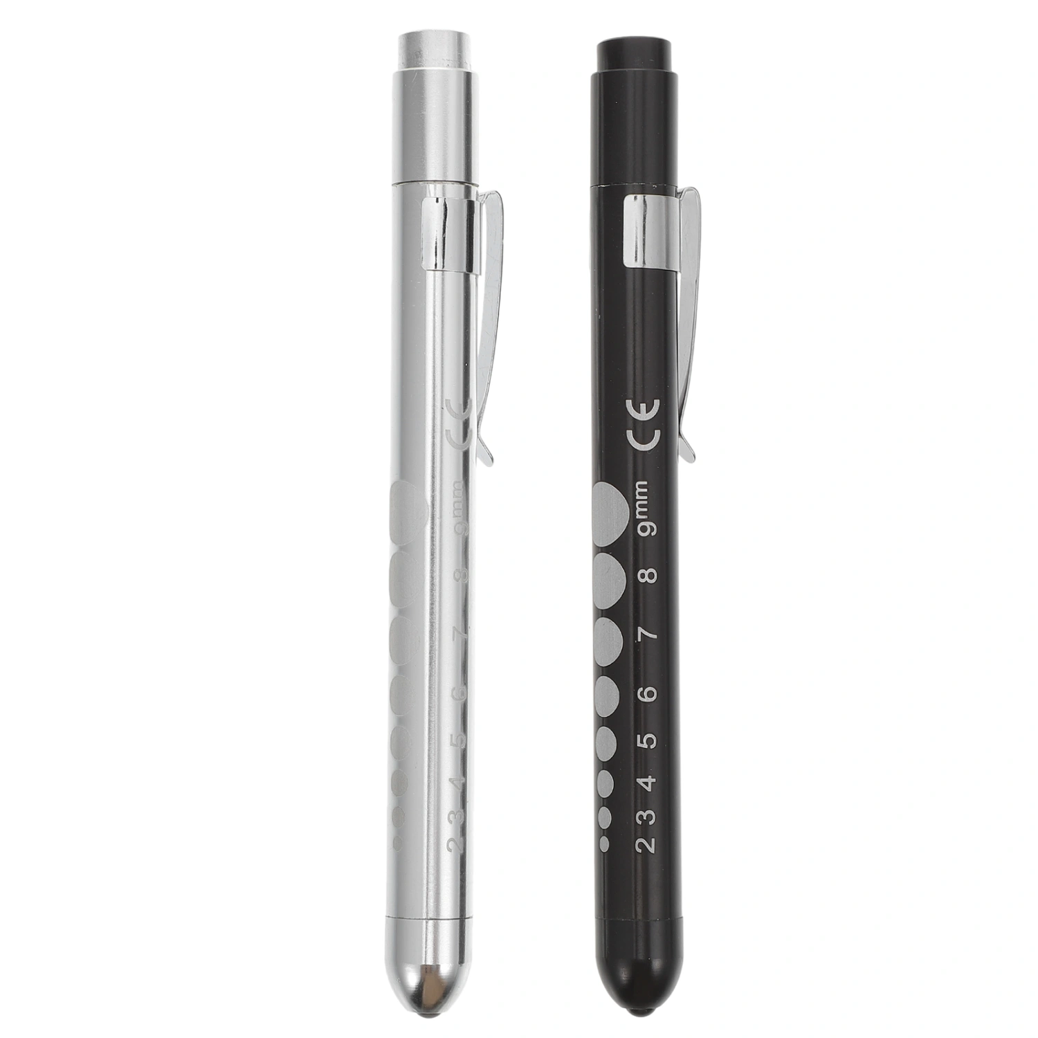 2pcs Medical Pen Light LED Pen Lamp Pupil Checking Light (Black, Silver)